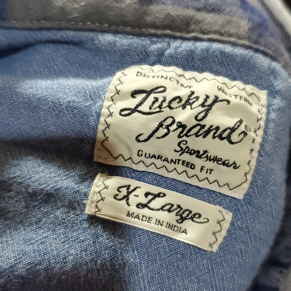 Lucky brand soft blue grey flannel shirt plaid snap up - Picture 7 of 8